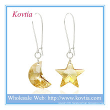 Wholesale alibaba austrian crystal moon and star shape silver dangle earring